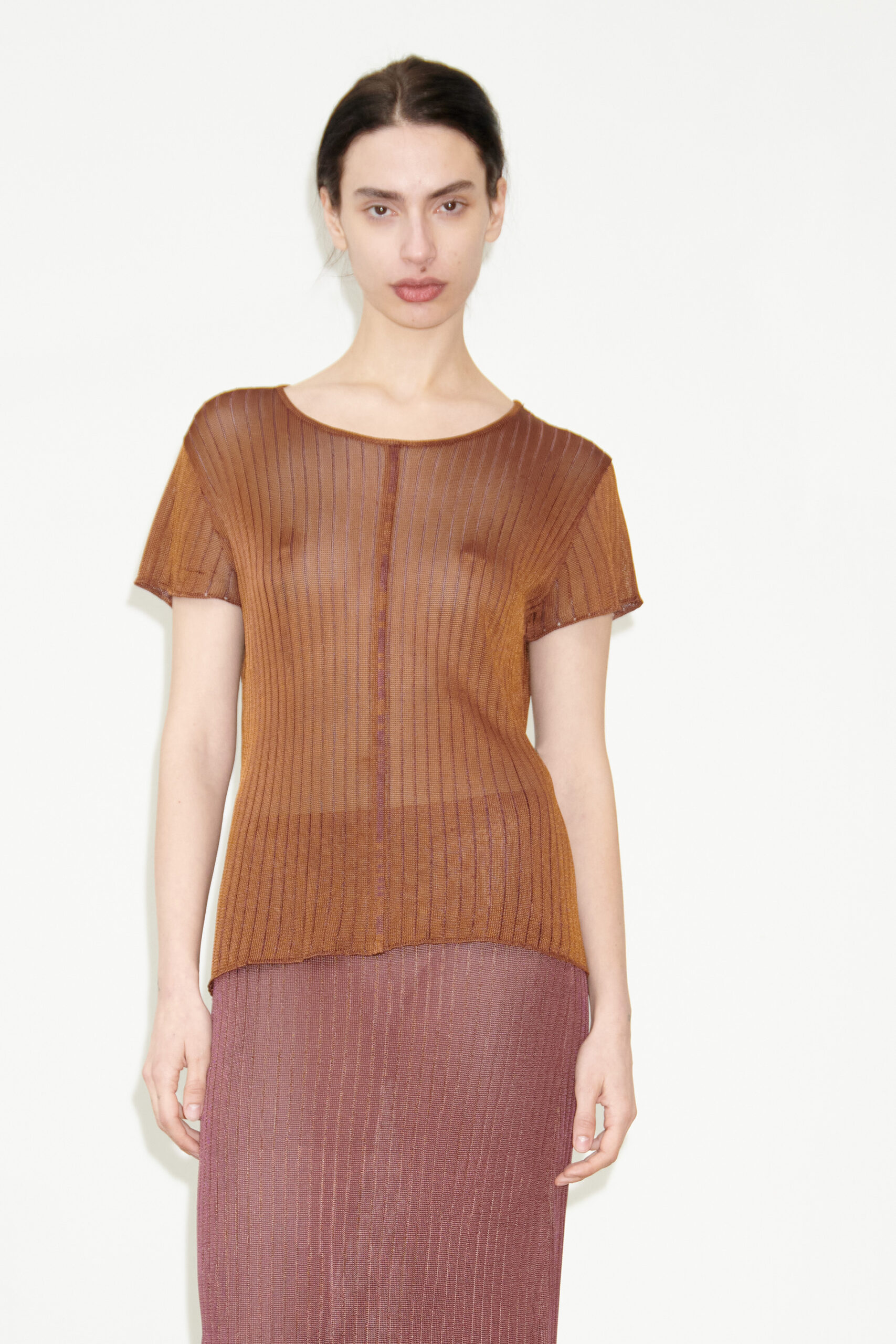 TL180 knitwear Clovis Knitted Top Vanise Caramello and Bordo 01
