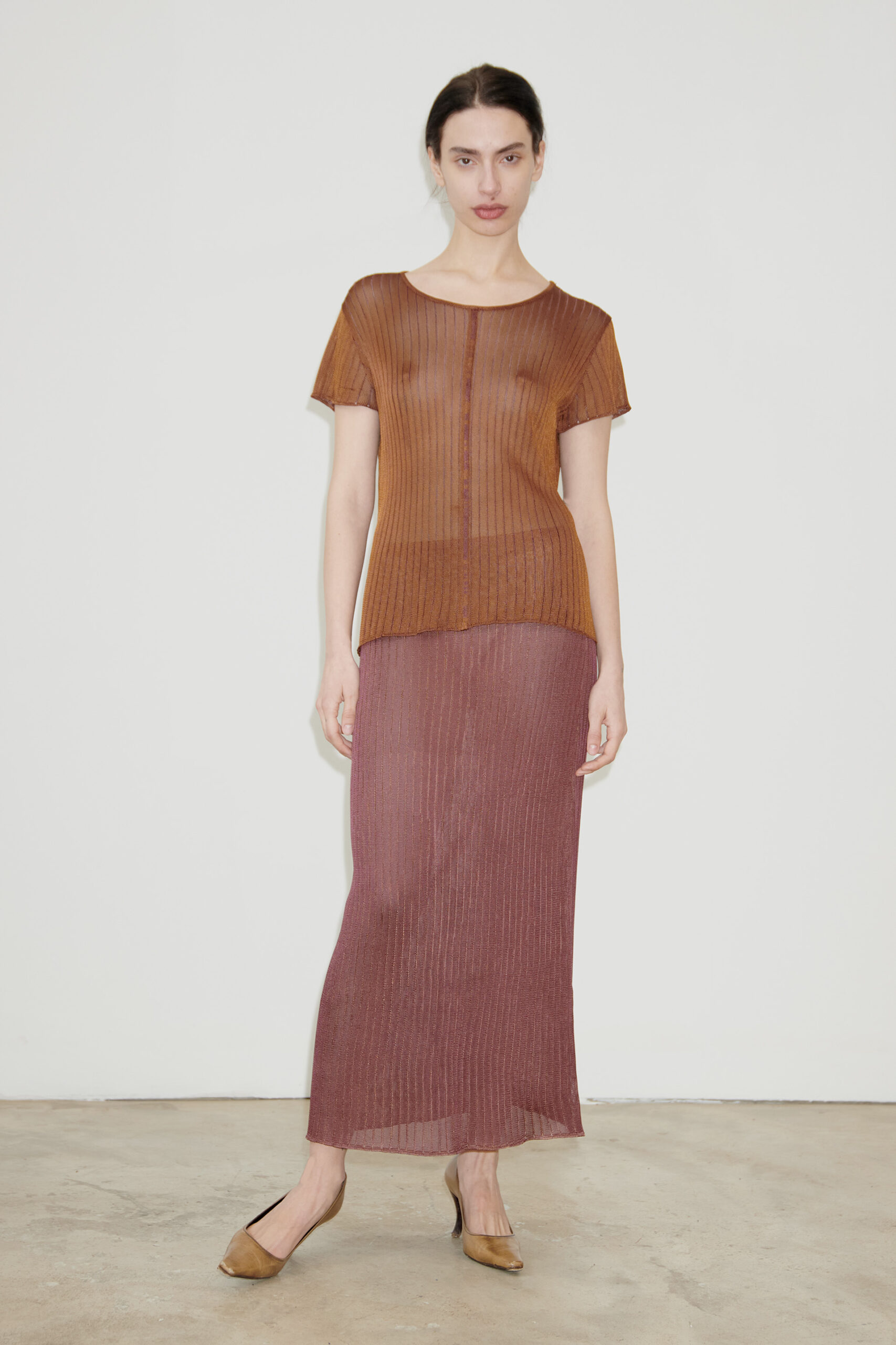 TL180 knitwear Jodi Knitted Skirt Vanise Bordo and Caramello 01