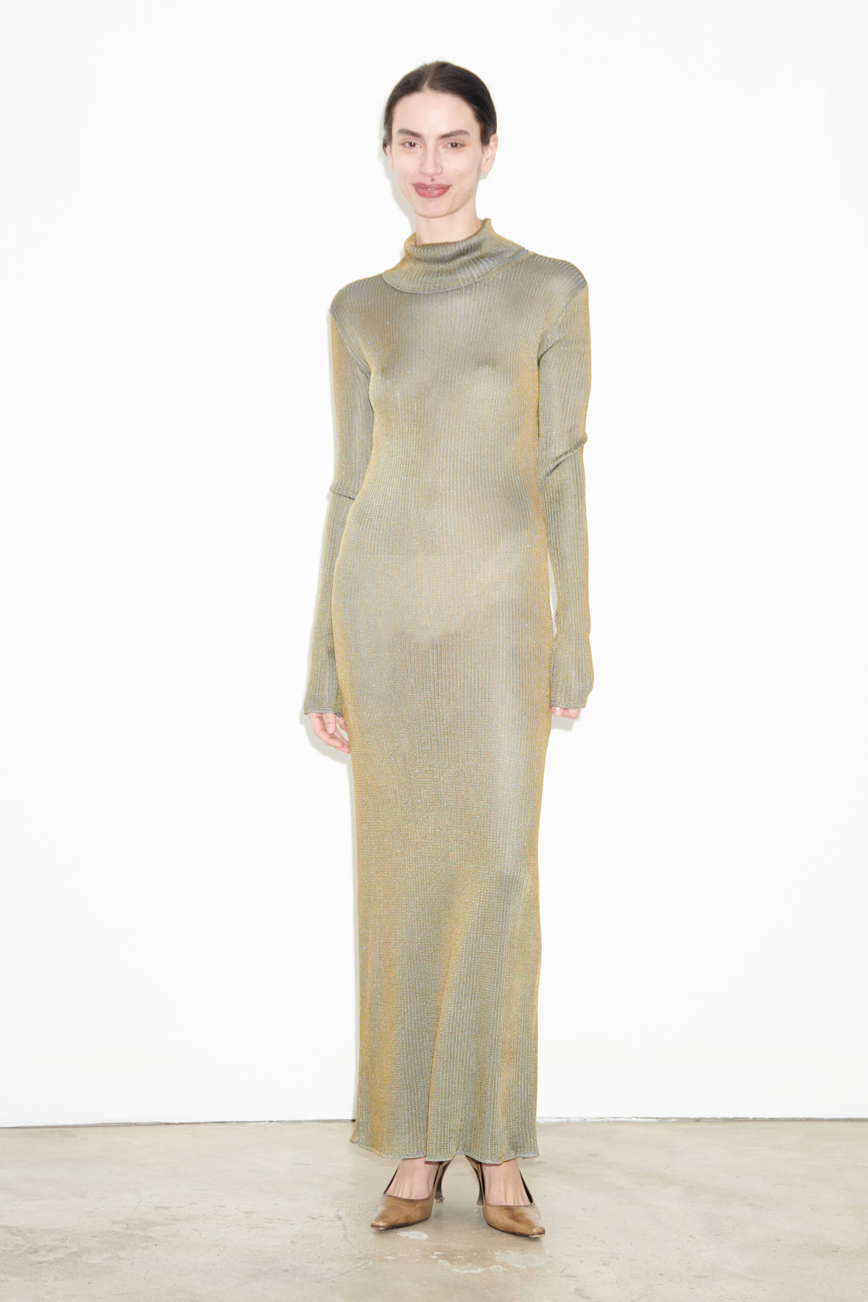 TL180 knitwear Clotilde Knitted Dress Vanise Oliva and celeste 01