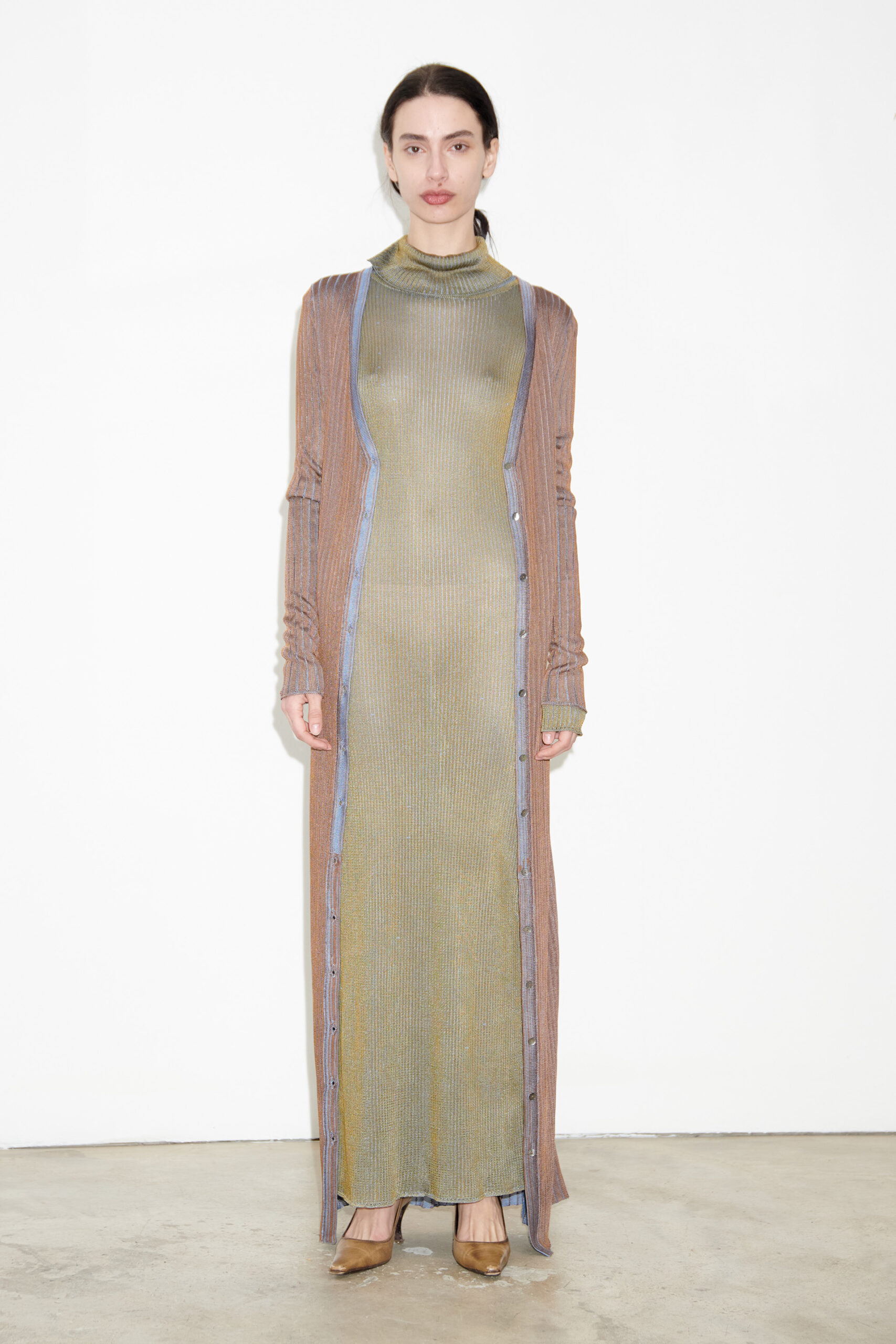 TL180 knitwear Leonie Knitted Long Cardigan Vanise Caramello and Celeste 01
