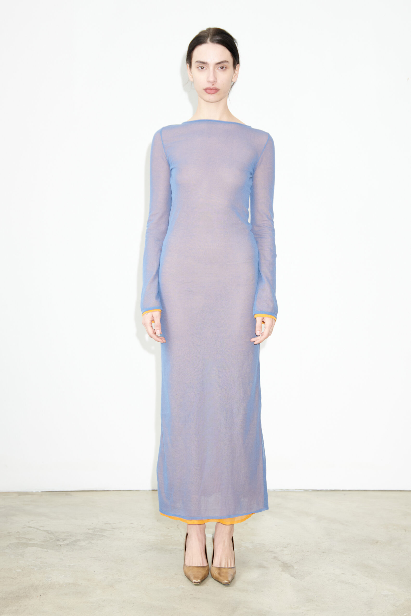 TL180 knitwear Lula Knitted Dress Celeste and Arancio 01