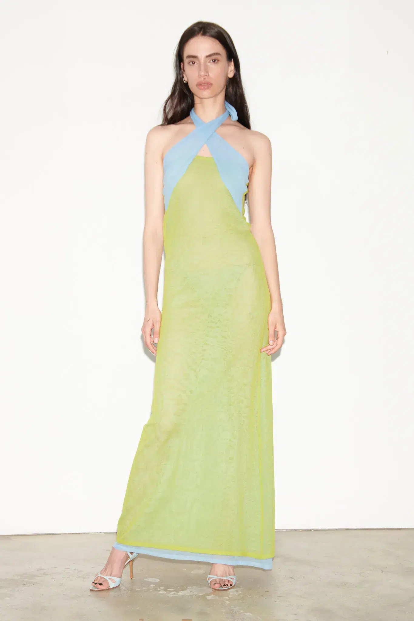 TL180 Knitwear Ondine Knitted Dress Lime And Celeste 01